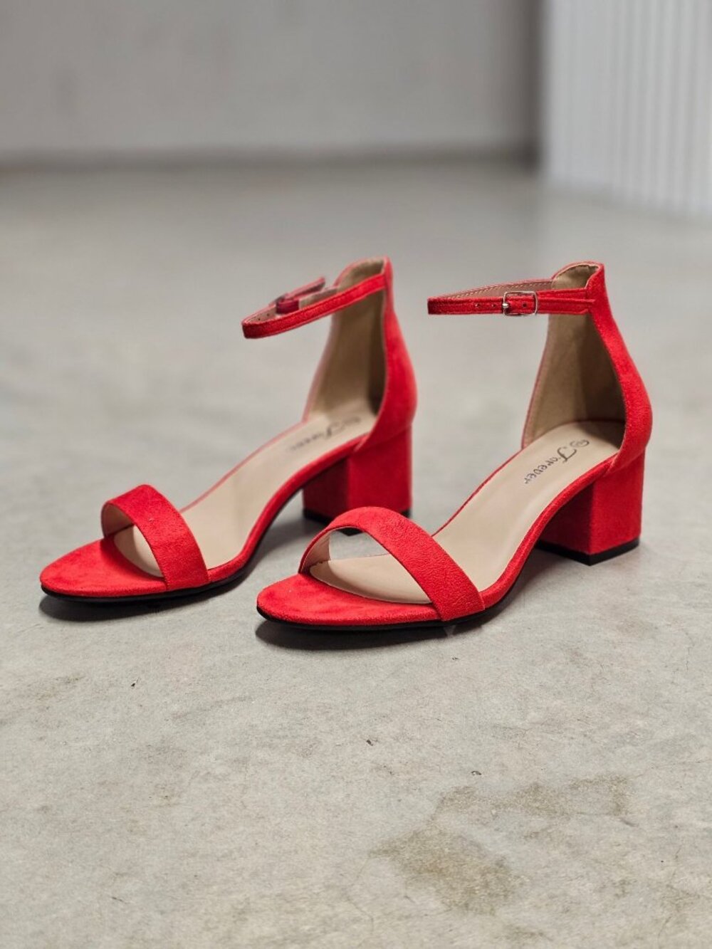 Red Block Heel Sandals With Ankle Strap  Womens Shoes Open Toe Design Elegant & - Picture 4 of 14